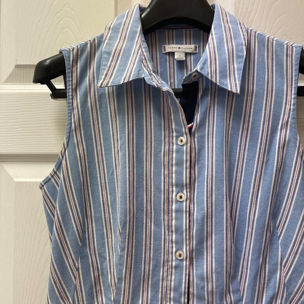 Tommy Hilfiger Women's Sz 10 Americana Ticking Striped Button Front Shirt Dress